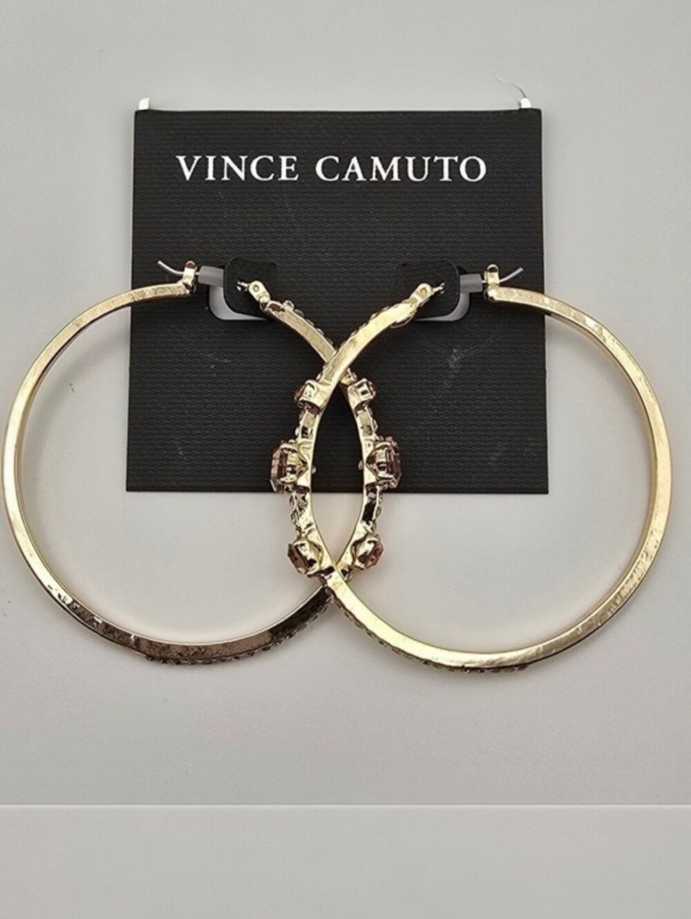Vince Camuto Gold Tone Hoop Earrings With Crystal Accents